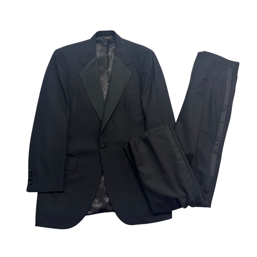 vtg Southwick 40R 32x32 Black Tuxedo 2pc Pant Suit Formal Evening Grosgrain USA